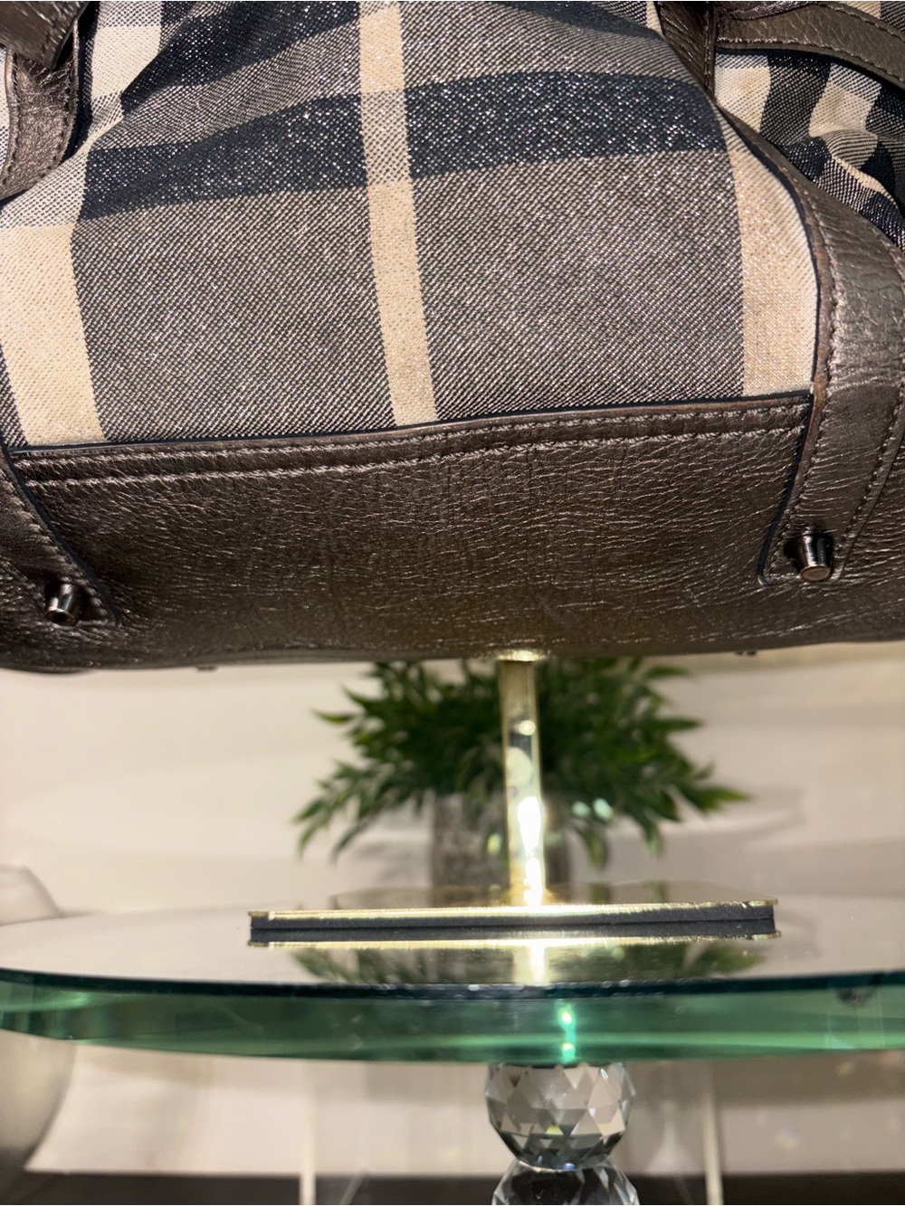 Vintage Burberry Nova Check Shoulder Tote Bag Metallic Pewter Leather Large - Picture 10 of 10